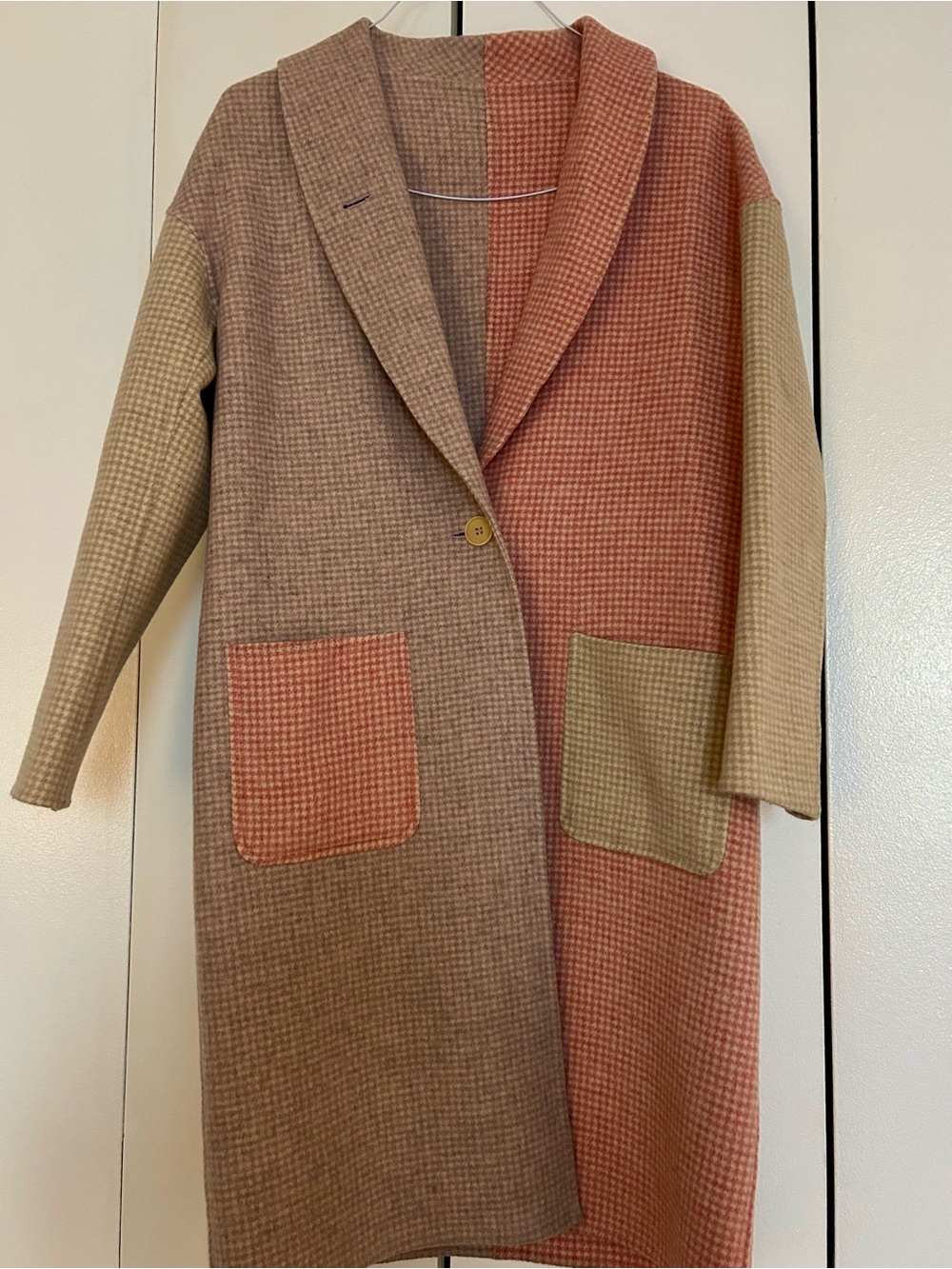 VEDA Colorblock Plaid Wool Coat